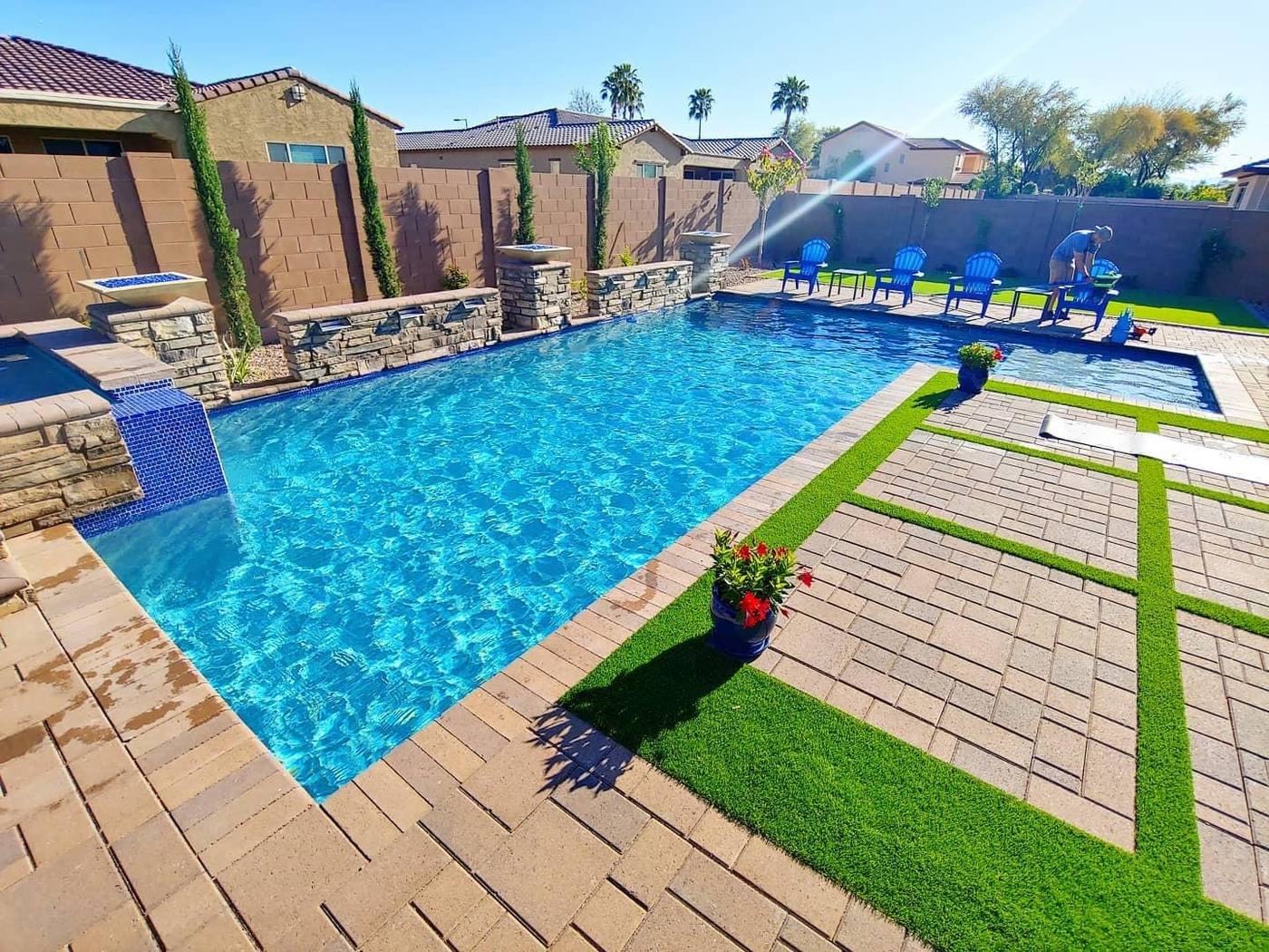 Sparkling blue pool water from Tartan Pools weekly pool service in Gilbert, AZ